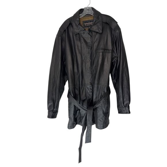 Wilsons‎ Leather Trench Coat Men's Black Thinsulate Belted Classic VTG XL Tall